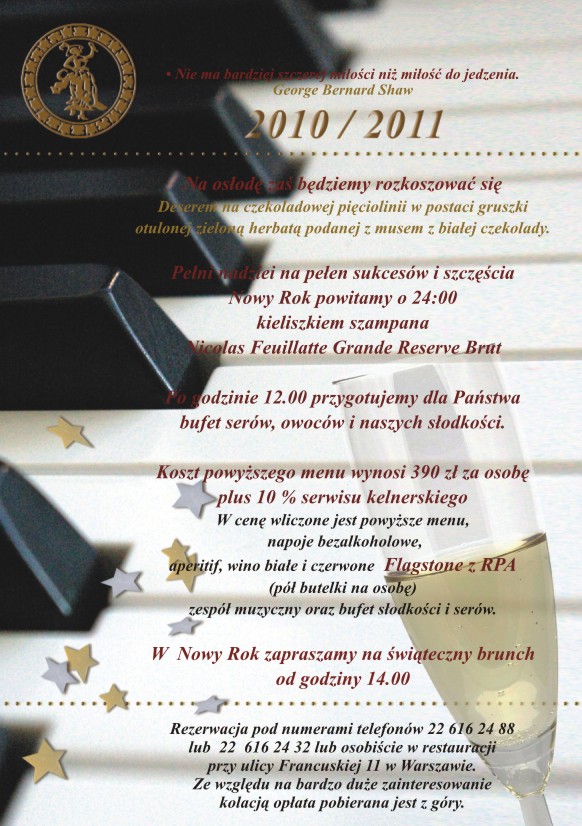 Zaproszenie na Sylwester Restauracja Dom Polski