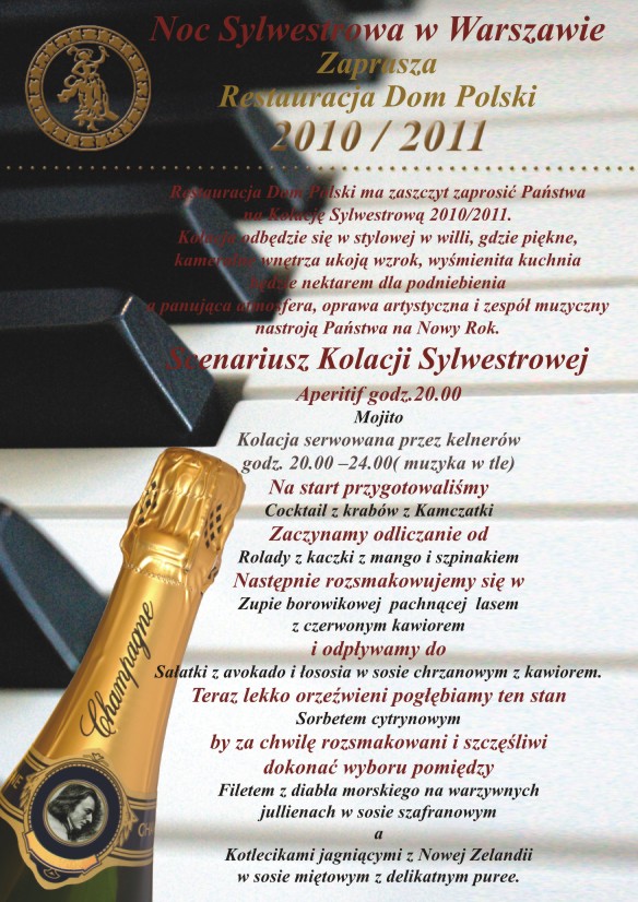 Zaproszenie na Sylwester Restauracja Dom Polski